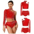 thumbnail image 7 of iiniim Women's Lyrical Jazz Dance Outfits One Shoulder Crop Top with Feather Briefs Skirt Dancewear Red L, 7 of 7