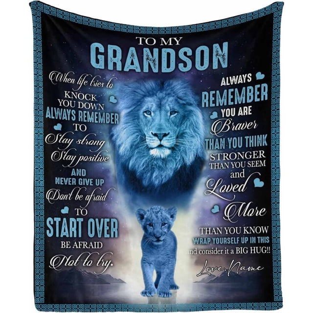LHSHID Custom Blanket to My Grandson from Grandma & Grandpa Always Remember You are Braver Than You Think Personalized Gift Bed Throw Blanket for Grandson
