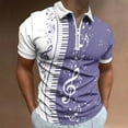 thumbnail image 2 of DeHolifer Men T-shirts Short Sleeve Piano Printed Turndown Collar Half Zipper T-shirt Casual Fashion Blouse Tops Purple XL, 2 of 5