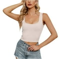 thumbnail image 2 of Summer Saving Usmisi Tank Tops Solid Square Neck Sleeveless T Shirts for Women Slim Fit Knitted Ribbed Workout Cropped Tank Tops Khaki L Up to 65% off, 2 of 5