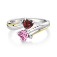 thumbnail image 2 of Gem Stone King 925 Silver and 10K Yellow Gold Ring Heart Shape Red Garnet and Vivid Pink Moissanite (1.12 Cttw, Size 5), 2 of 5
