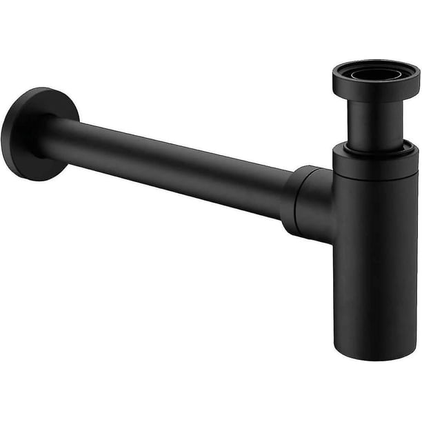 Sifón de diseño de latón negro mate, sifón para lavabo y lavabo, sifón de botella de 1 1/4 x 32 mm, trampa universal para olores P (hy)
