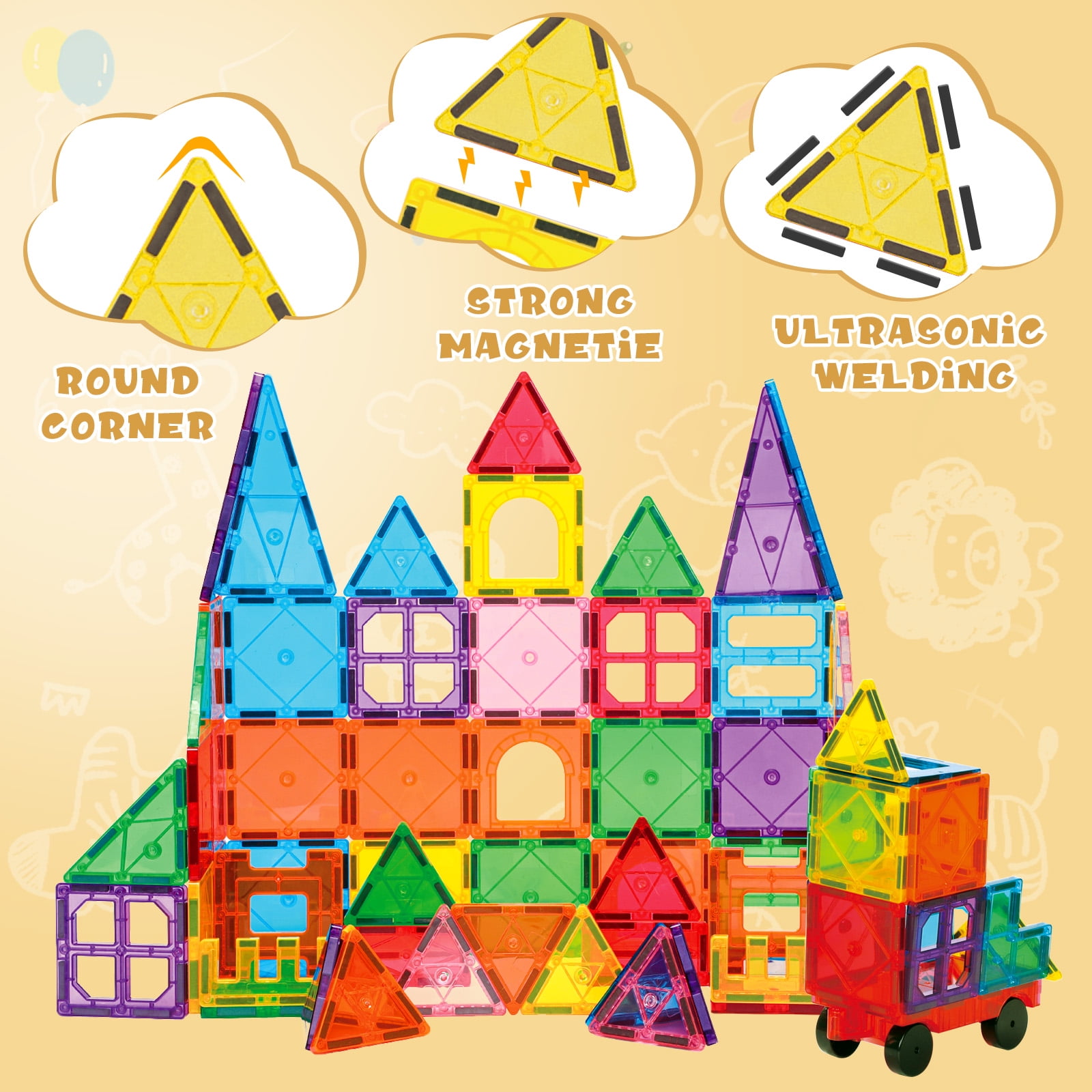 FunMagic Magnetic Tiles, 102Pcs Magnet Building Set,Magnetic Blocks, 3D STEM Stacking Toys, Magnets Toy for Kids Boys Girls