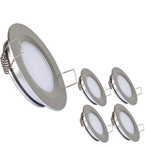 acegoo Lumière de Plafond Encastrée pour Bateau RV 4 Pack Super Mince Panneau LED DC 12V 3W Aluminium Complet, Blanc Chaud (Argent)