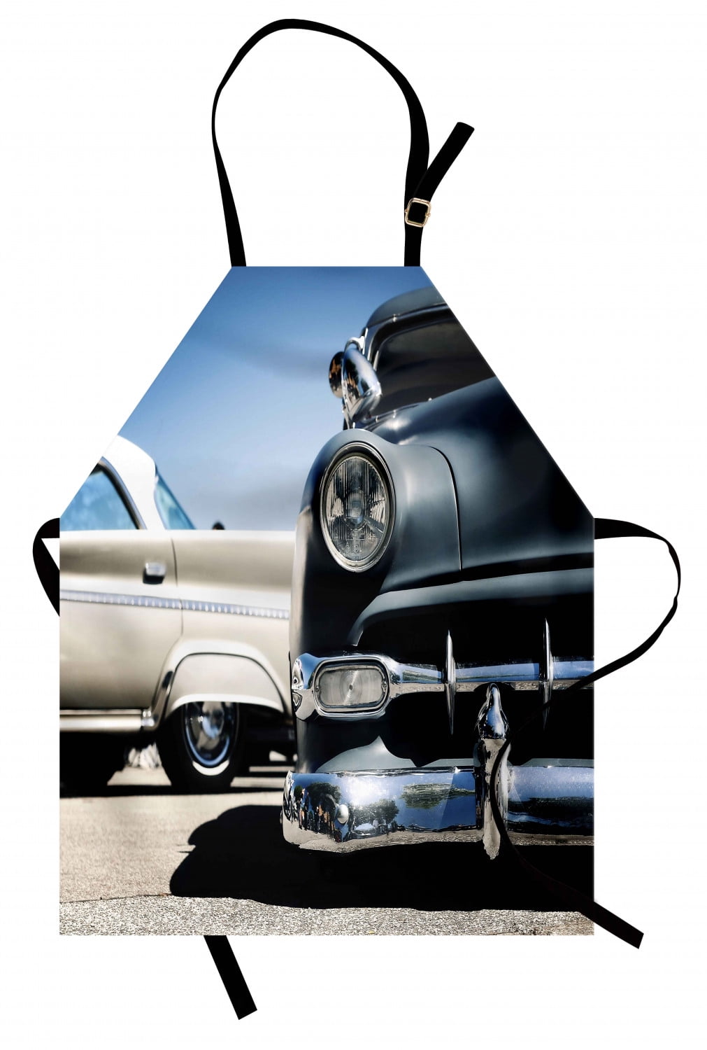 Vintage Car Apron American Classic Old Style Fifties Auto Wheels