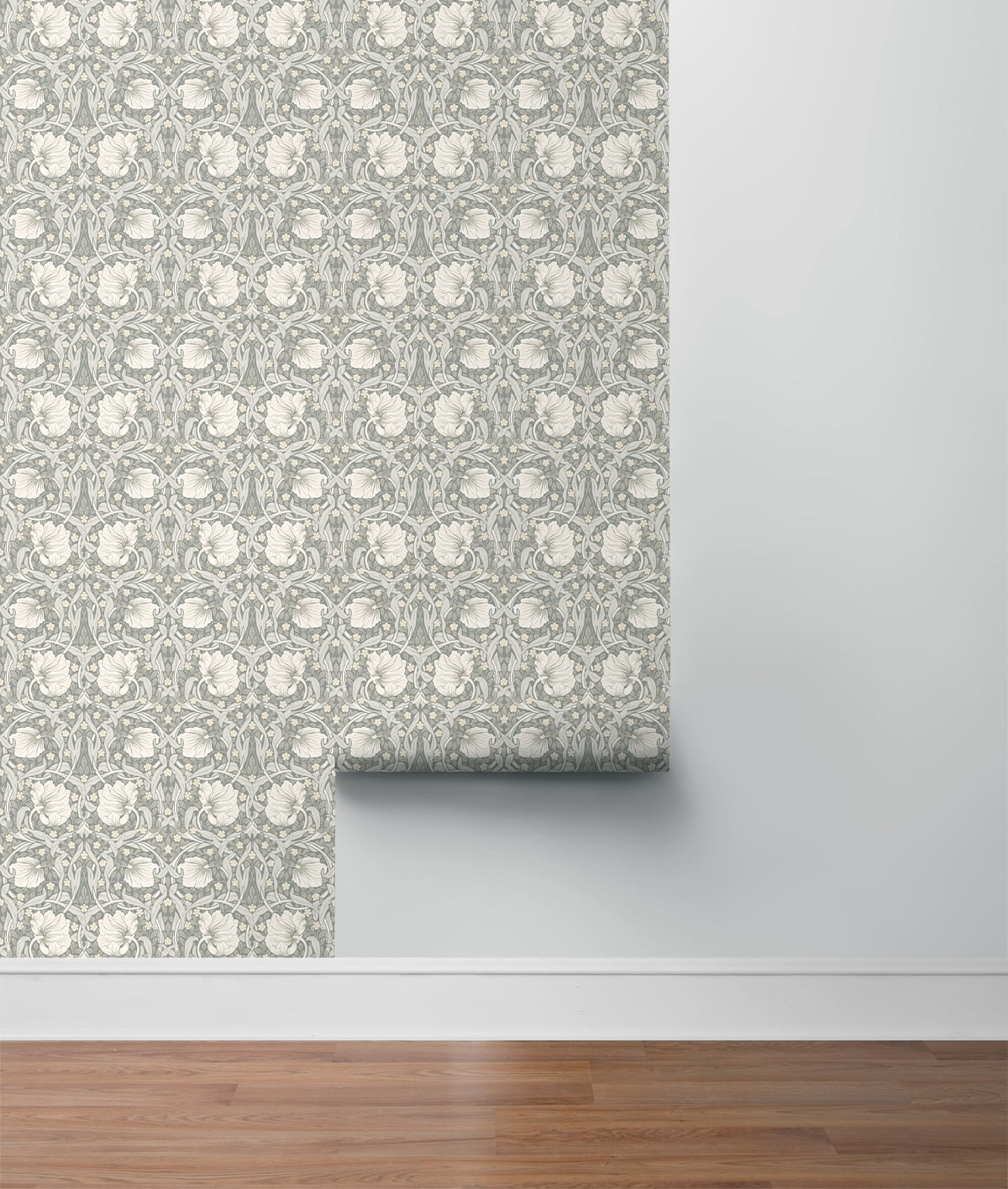 NextWall Alloy Grey & Alabaster Pimpernel Floral Peel and Stick Wallpaper
