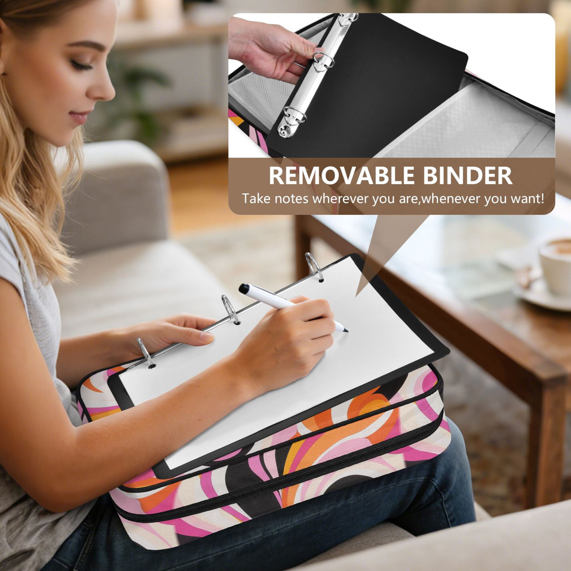 FORMRS Accordion File Folder A4 Size 7-Pocket Expanding Document Organizer Bag with 3 Ring Binder, Swirling Circles