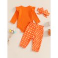 thumbnail image 5 of RUINIXCW Newborn Baby Girl Halloween Outfit Infant Girls Fall Winter Clothes Ghost Embroidery Ribbed Long Sleeve Romper with Dot Pants Headband Set, 5 of 10