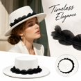 thumbnail image 3 of Vintage Halloween Style Flat Top Wide Brim Hat With Elegant Lace Trim, Soft Felt Fashion Hat, Chic Headwear Accessory For Dinner Party, Photoshoot, Holiday Gathering And Formal Occasions White, 3 of 9