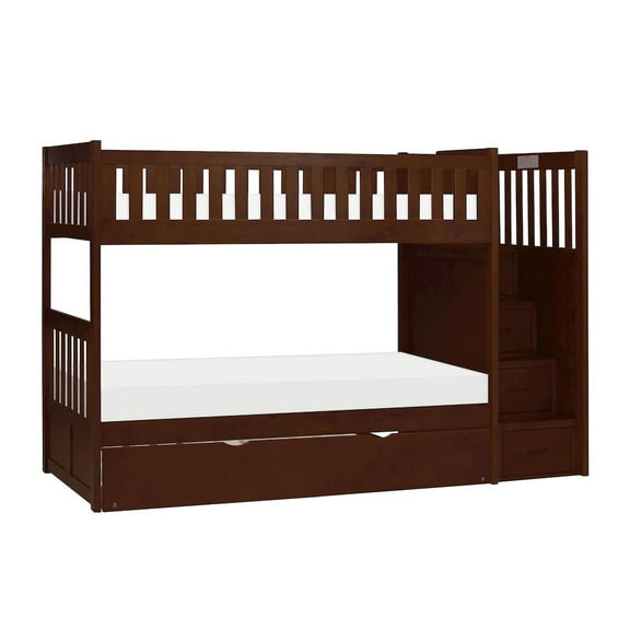 Lexicon Rowe Pine Bunk Bed with Reversible Step Storage in Dark Cherry