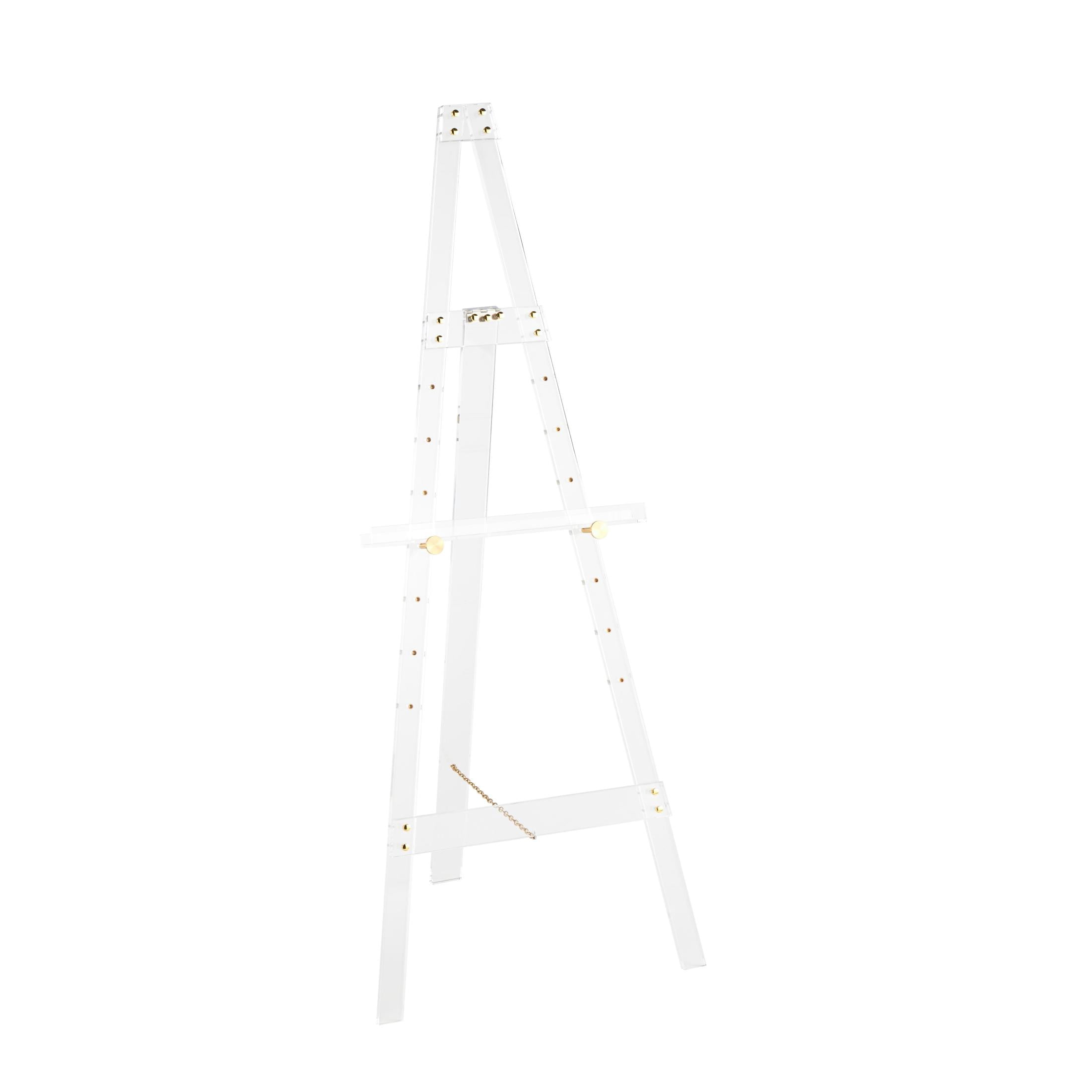 DecMode 19" x 56" Clear Acrylic Plastic Tall Adjustable Floor 7 Tier Easel with Gold Metal Hardware, 1-Piece