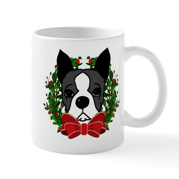 CafePress - Boston Terrier Christmas Mugs - 11 oz Ceramic Mug - Novelty Coffee Tea Cup