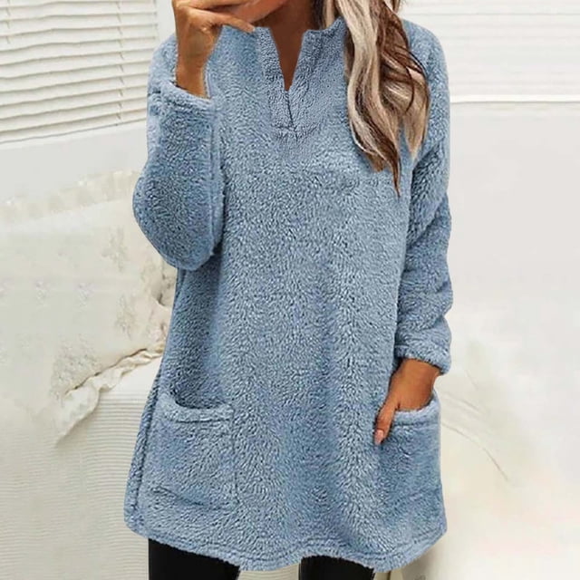 LSLJS Femmes Sweat-Shirts à Manches Longues Surdimensionnés Couleur Pure Col Rond Pull Décontracté Tops Hiver Doux Loungwear