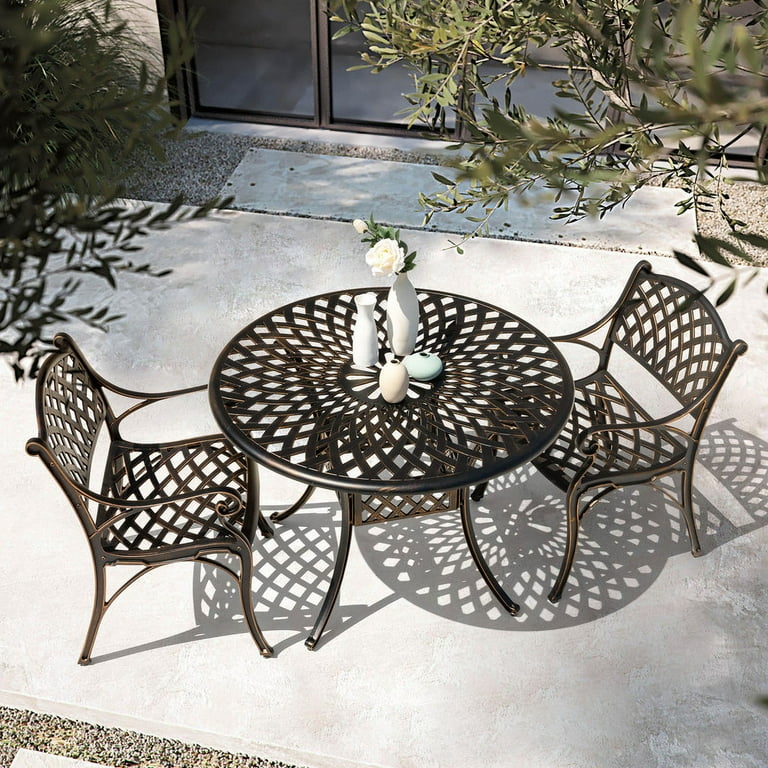 Nuu Garden 42'' Cast Aluminum Round Outdoor Dining Table, Vintage
