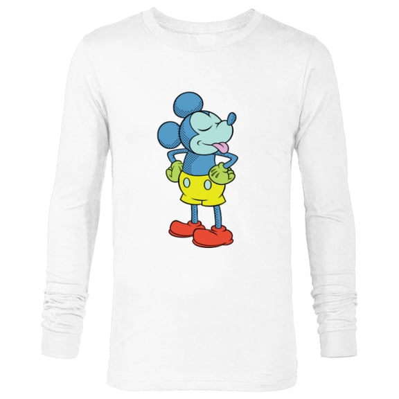 Disney Mickey Mouse Sticking Tongue Out Retro Pop Art - Long Sleeve T-Shirt for Men - Customized-White