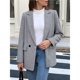 thumbnail image 4 of Traje de Blazer Estilo Boyfriend para Mujer, con Cuello de Solapa, Estampado de Cuadros y Dos Botones Chaqueta Blazer para Oficina o Trabajo Negro S, 4 of 9