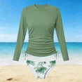 thumbnail image 2 of Girls Rash Guard Swimsuit Two Piece Long Sleeve Ruched Bathing Suits Print Design Girls Swimwear /Green, 2 of 3