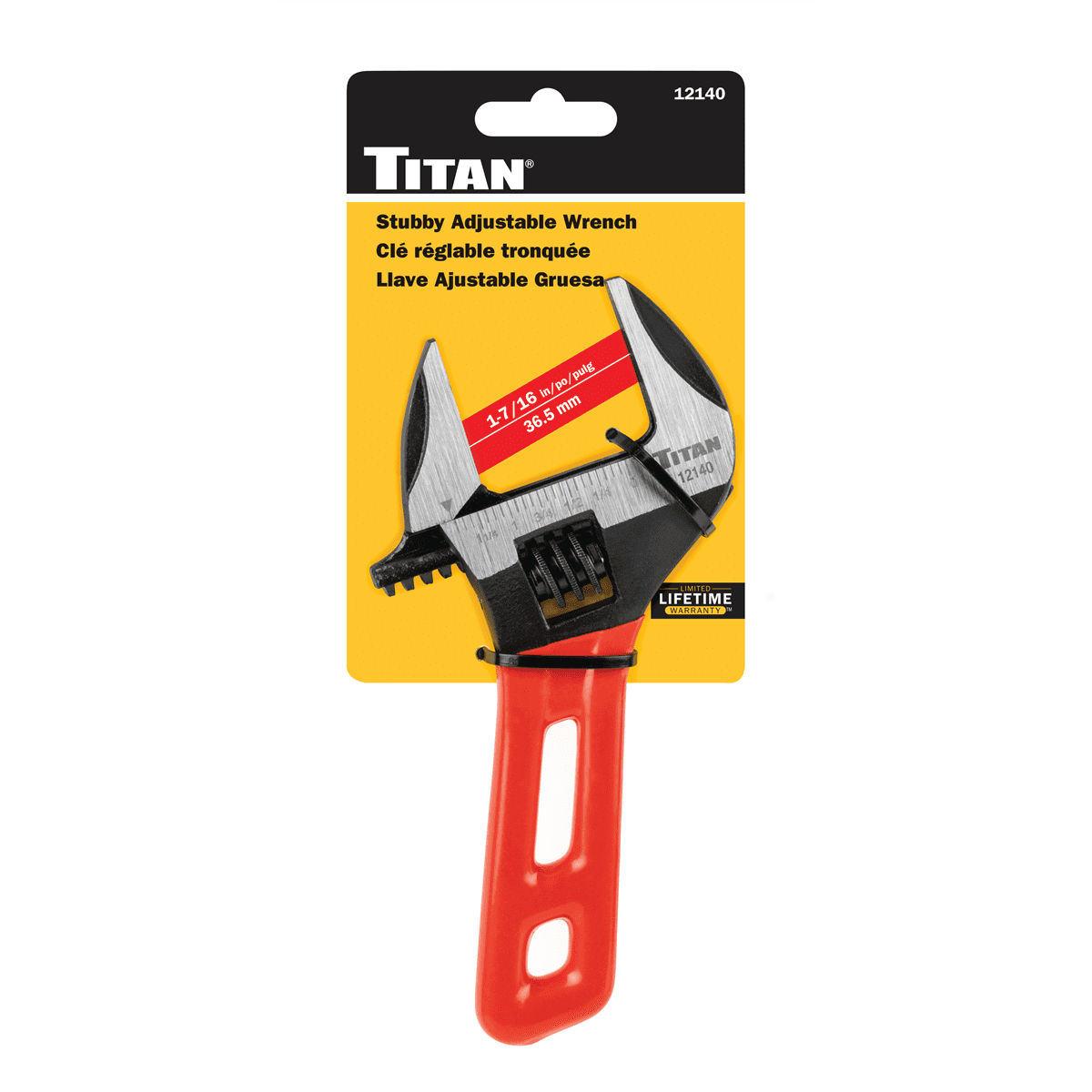 Titan 12140 Stubby Adjustable Wrench 6 Inch Compact 1-7/16 Jaw SAE Metric