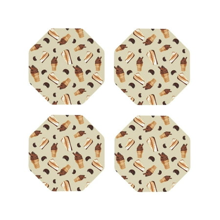 

Leather Coasters Set of 4 - Chocolate Cake Ice Cream Print Lightweight Non-Slip Drink Coasters for Desk Anti-Scalding Desk Cup Coasters for Office Table Decor Octagon