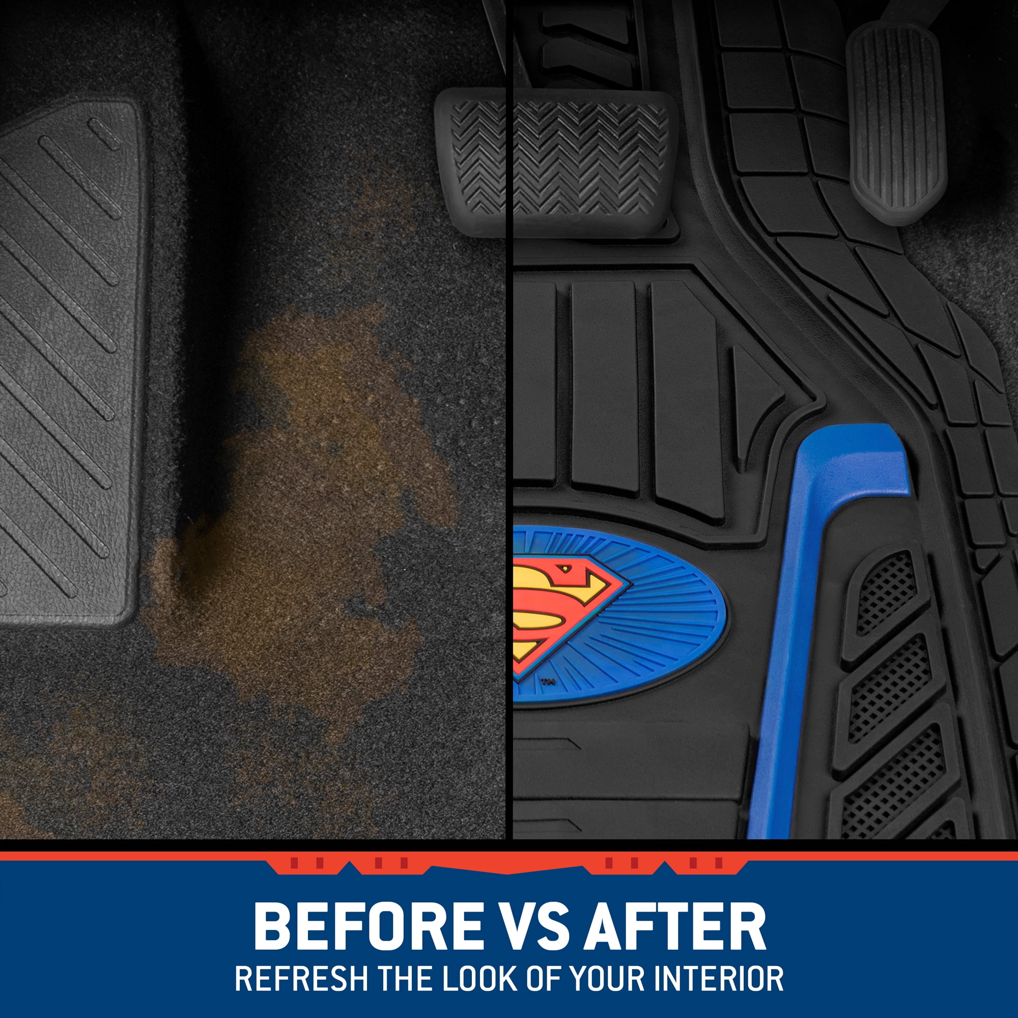 Armored Superman Car Floor Mats - Officially Licensed DC Comics - All Weather Heavy Duty Auto Interior Liners for Car Truck Van SUV
