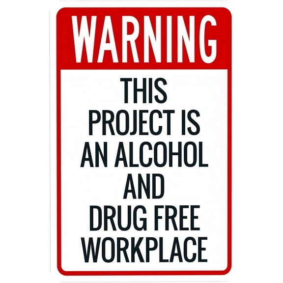 Warning This Project Is Alcohol And Drug Free Workplace Sign - 8"x12", Prohibition Metal Decor for Business, Home, Garage, Street, Safety Zones