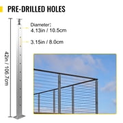 KFFKFF Wire Handrail Post for Deck Stair, 42 x 1.97 x 1.97, Stainless Steel Cable Railing Post with Pre-Drilled Pickets, Includes Mounting Bracket, Silver Stair Railing Kit