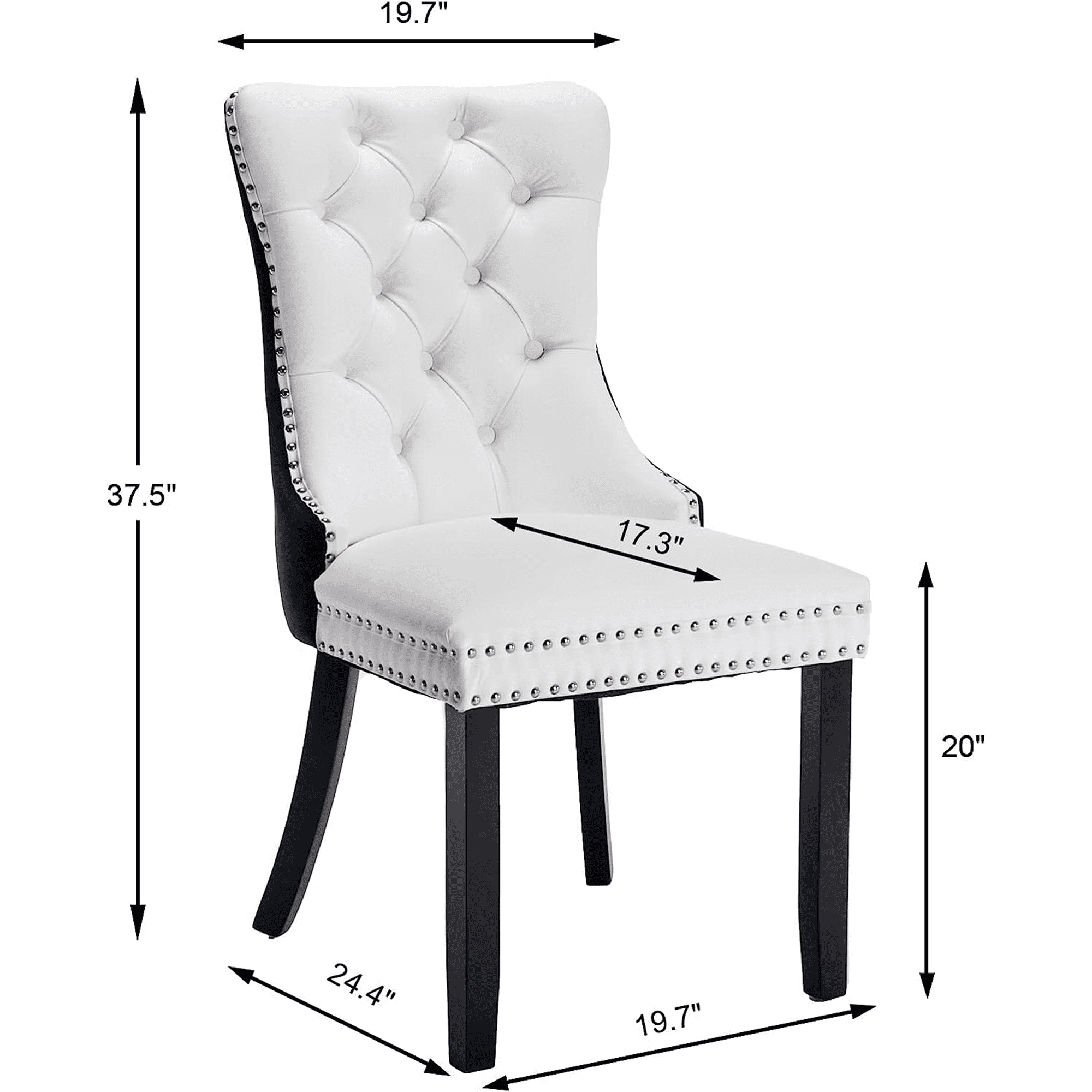 PORKISS Dining Chairs Set of 2, Modern Wood and PU Dining Room Chairs with Back Ring and Nailhead Trim, Upholstered Tufted Velvet Chair with Wood Legs for Kitchen, White/Black