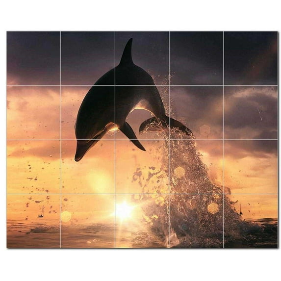 Dolphin Ceramic Tile Mural Kitchen Backsplash Bathroom Shower, 402802-L54