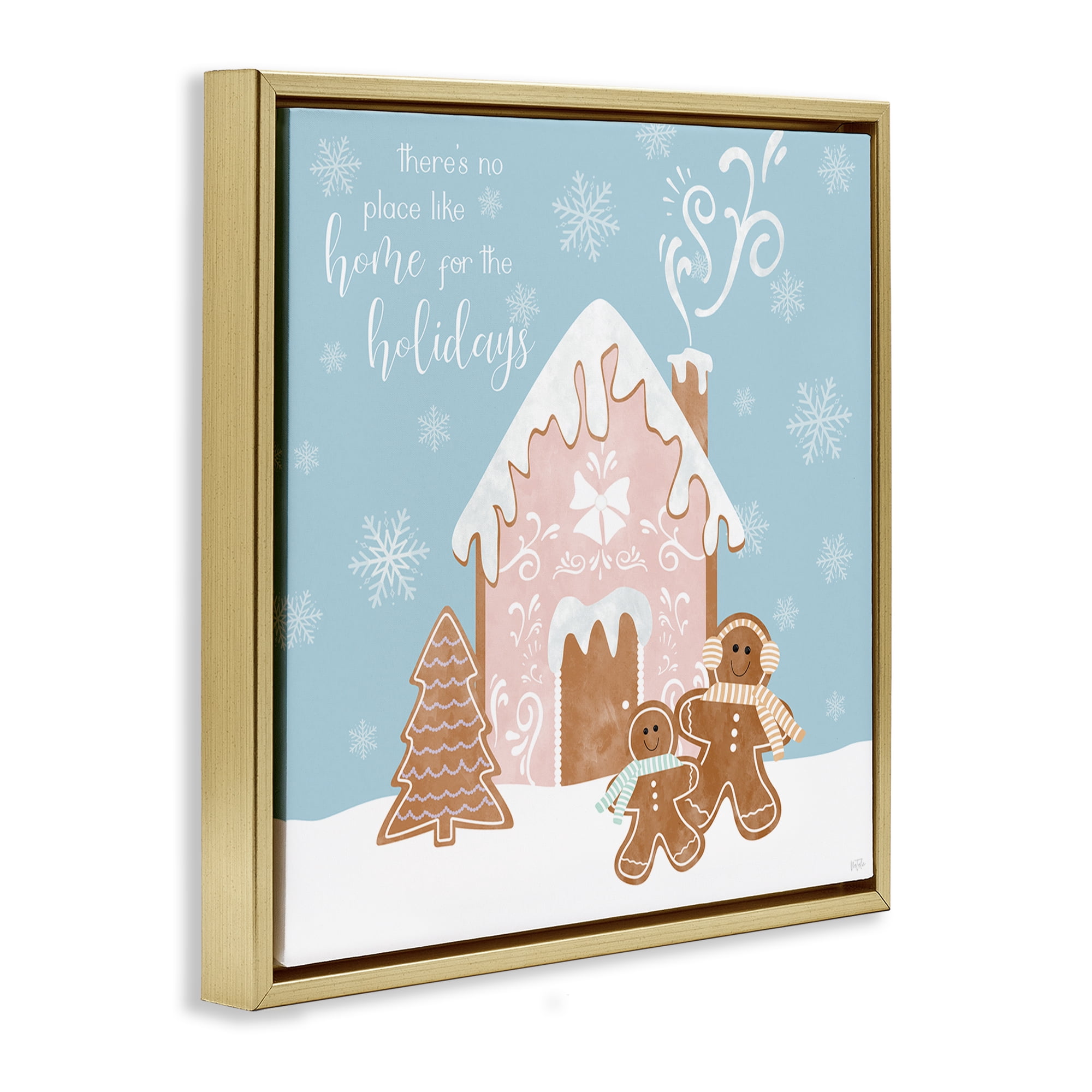 Stupell Industries Holiday Gingerbread Family Holiday Painting Gold Floater Framed Canvas Art Prints Wall Art, 18 x 18
