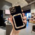 thumbnail image 1 of Metal Rhinestone Stand Electroplating Phone Case For IPhone 16 15 14 13 12 11 Pro Max XR 7 8 Plus SE2/SE3 Shockproof Back Cover Black For iPhone 15 Pro, 1 of 6