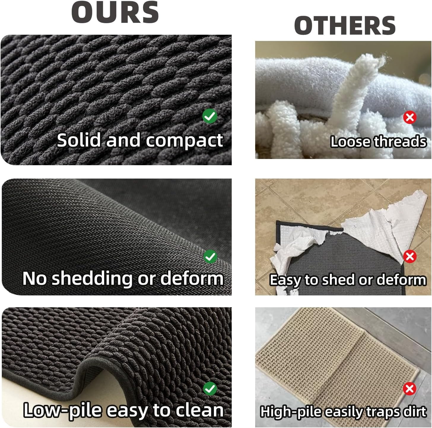 Black Bathroom Rugs Non Slip Washable, Super Absorbent Thin Bath Mat Quick Dry Low Pile Bathroom Rug, Black 24''x47''
