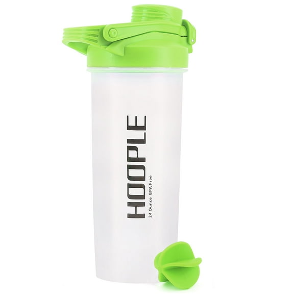 Hoople Protein Shaker Bottle, Gym Sports Water Bottle, Smoothie Mixer Cups, BPA Free, Flip Lid with Powerful Blending Ball Included, 24-Ounce