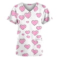 thumbnail image 3 of cocolona Scrubs for Women, V-Neck Short Sleeve Scrubs Tops Valentines Day Workwear Uniform T-shirts with Pockets, 3 of 5