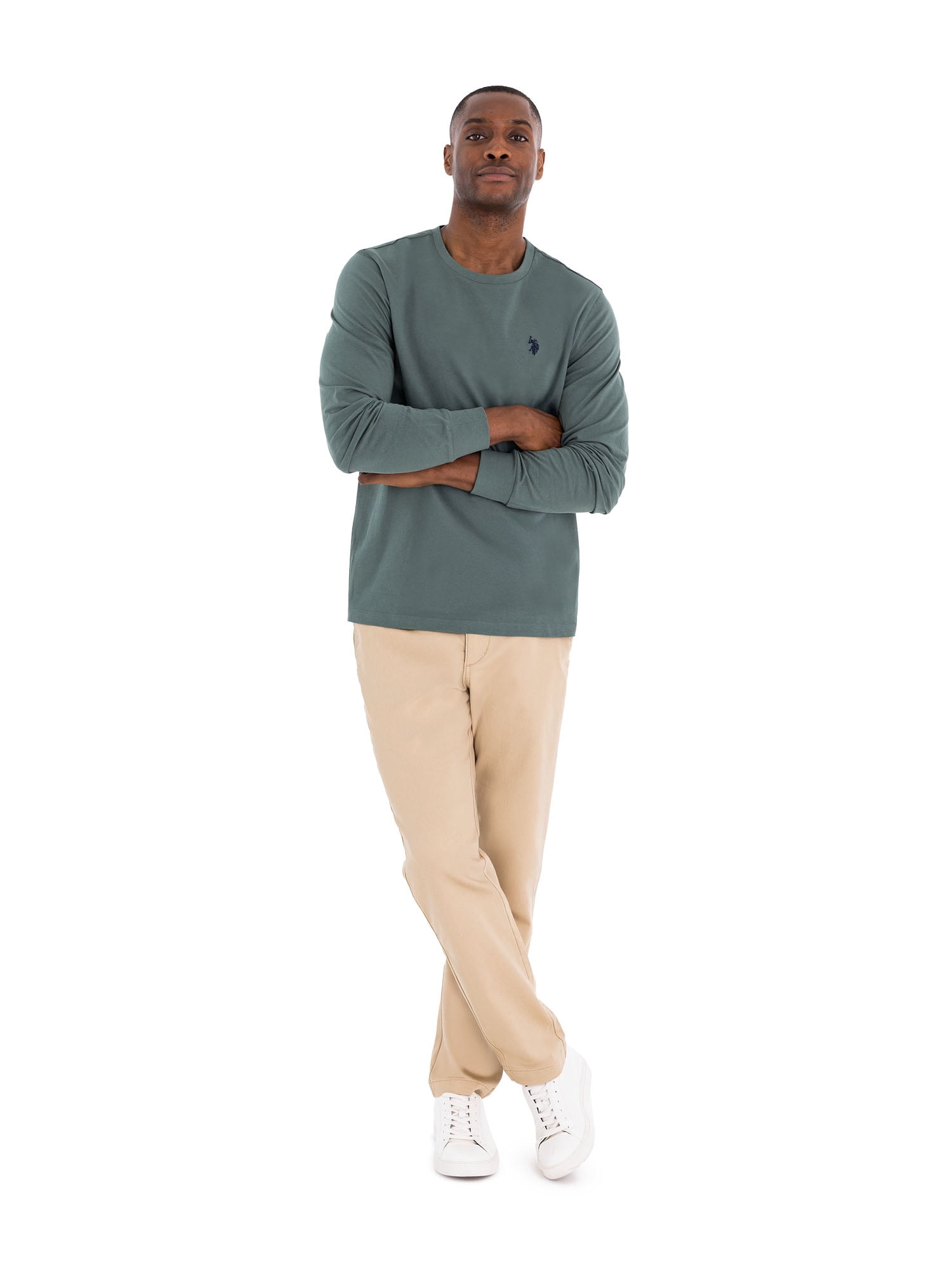 U.S. Polo Assn. Men's Cotton Crewneck Tee with Long Sleeves, Sizes S-XL