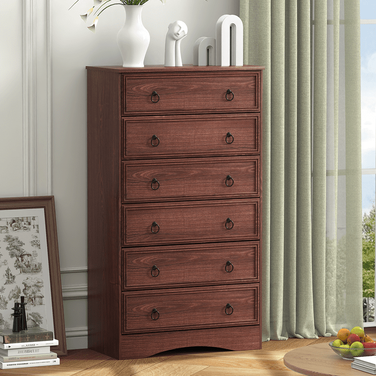 Frmobepts 6 Drawer Dresser Chest Tall Drawers Wood Cabinet for Bedroom, Cherry Frmobepts 6 Drawer Dresser Chest Tall Drawers Wood Cabinet for Bedroom, Cherry