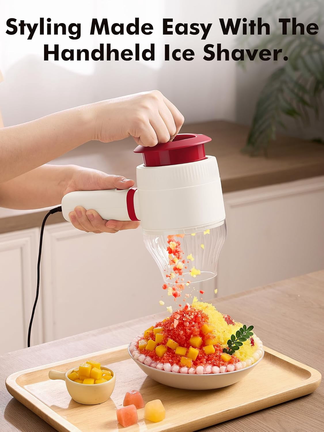 Electric Snow Cone Maker, Mini Snow Cone Machine with Reusable Cup, Portable Tabletop Slushie & Shaved Ice Maker for Home Party, Red