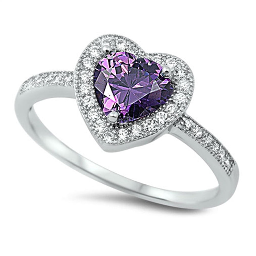 Sac Silver - CHOOSE YOUR COLOR Simulated Amethyst Heart Solitaire Love ...