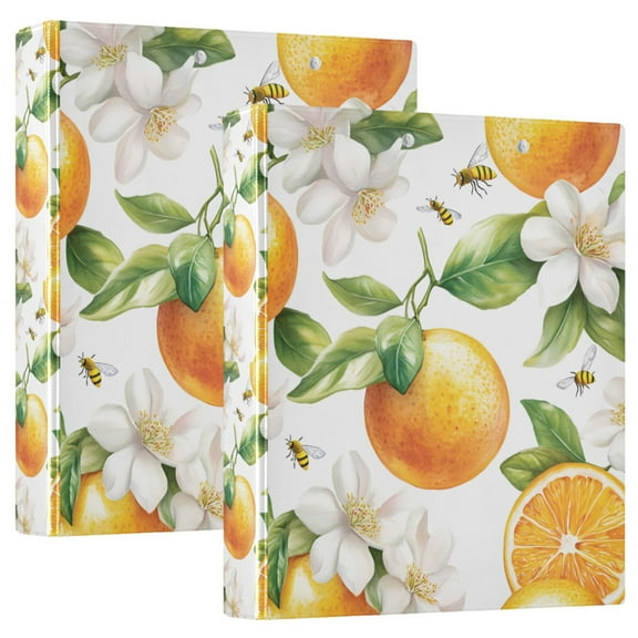 FORMRS 3 Ring Binder 1.5 inch with Pockets Set of 2 Clip Board 200 Sheets Capacity, Floral Watercolor Oranges