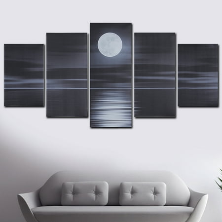 5Pcs Large Moon Water Surface Light Style Frameless Canvas Oil Painting Modern Abstract Canvas Wall Art Painting Moonlit Night Picture Prints for Home Offices Decor