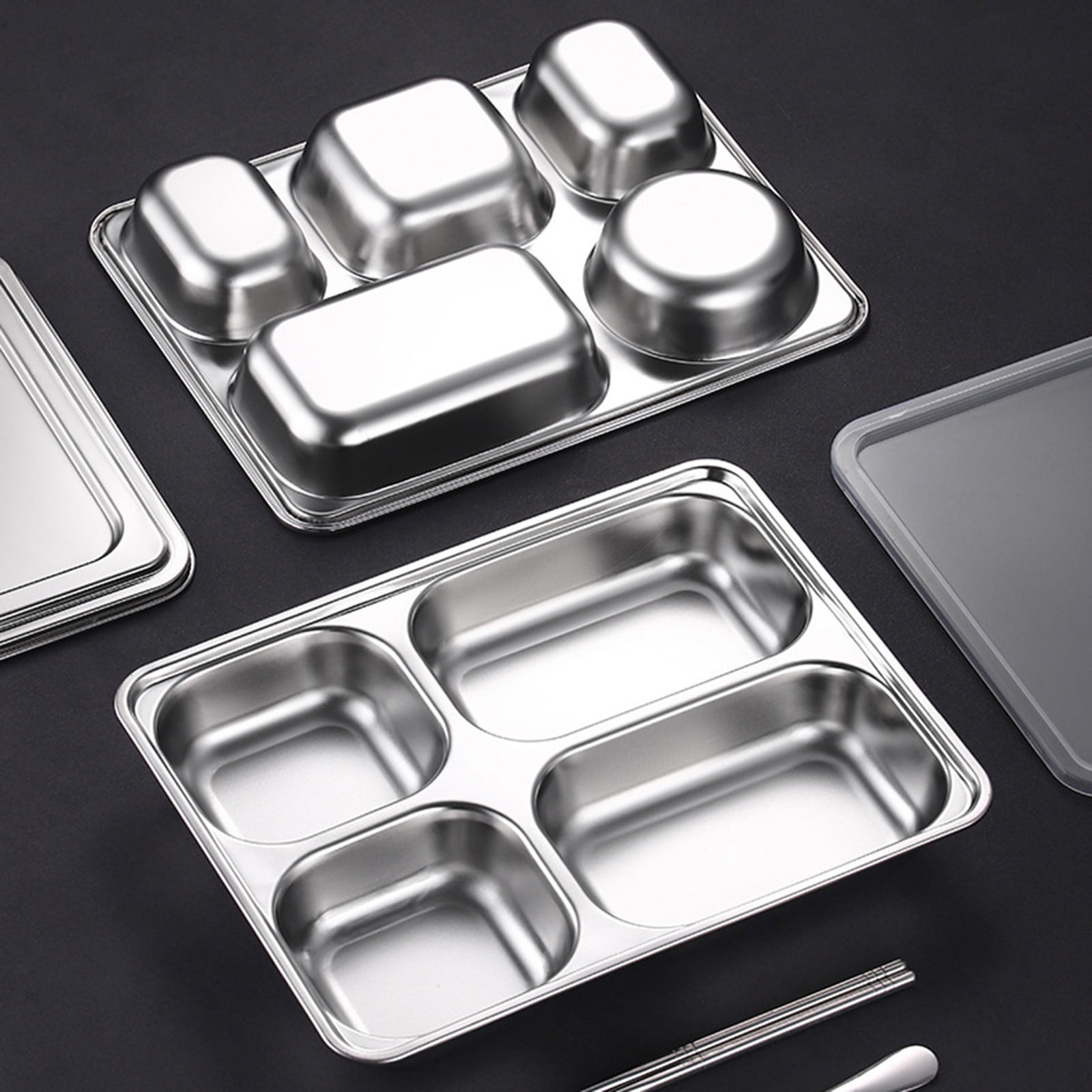 Fufafayo 2Pcs Lunch Box Thermal Insulation Food Storage Container For StudentsChildrenOffice Workers, Stainless Steel Compartments Bento Box For Study Picnic Travel, Portable Meal Prep Container