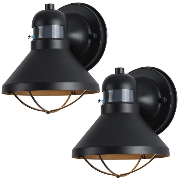 Lámpara LED de pared para exteriores LONEDRUID, paquete de 2 unidades, sensor de movimiento, color negro