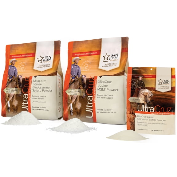 UltraCruz Equine MSM (4 lb), Glucosamine (4 lb) & Chondroitin (1 lb) Horse Joint Supplement Bundle, Powder