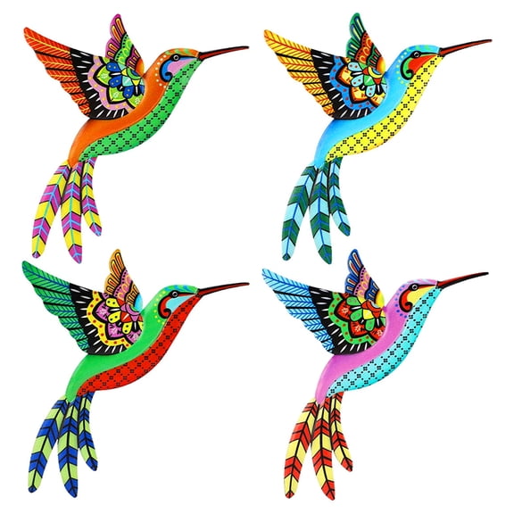 BUTORY 4Pcs Metal Hummingbird Wall Decor Wall Hanging 3D Bird Sculpture Garden Colorful Bird Decoration for Indoor and Outdoor Home Patio Backyard