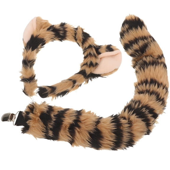 TUWAFE 1 Set Prop Leopard Print Animal Ears Hair Band Party Accessory for Women And Children Cat Ears Headband And Tail