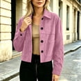 thumbnail image 4 of Smupbvky Women Faux Suede Jackets Collared Button Up Crop Shackets Long Sleeve Dressy Casual Outerwear Tops with Pockets (L, Pink), 4 of 7