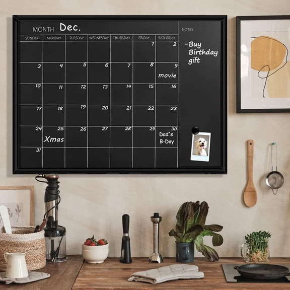 Calendar Chalkboard, 23.6 x 31.5 inches, Magnetic Surface Black Frame Chalk Board for Planning, School Timetable Memo, Hanging Board for Office, School and Home(YLHB-BK-6080)