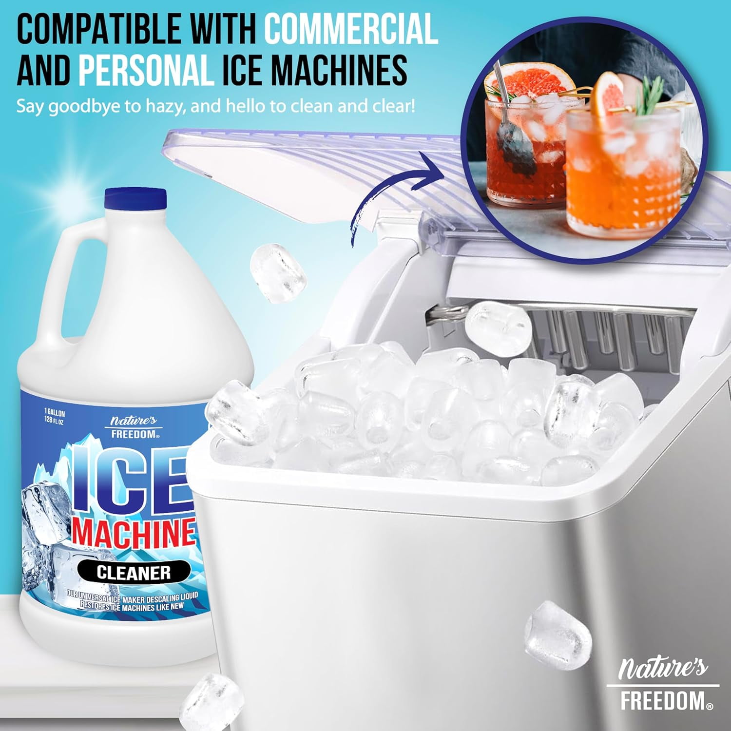 Nature's Freedom Ice Machine Cleaner, 1 Gallon, Nickel-Safe Descaler for Commercial and Residential Ice Makers, 32 Uses