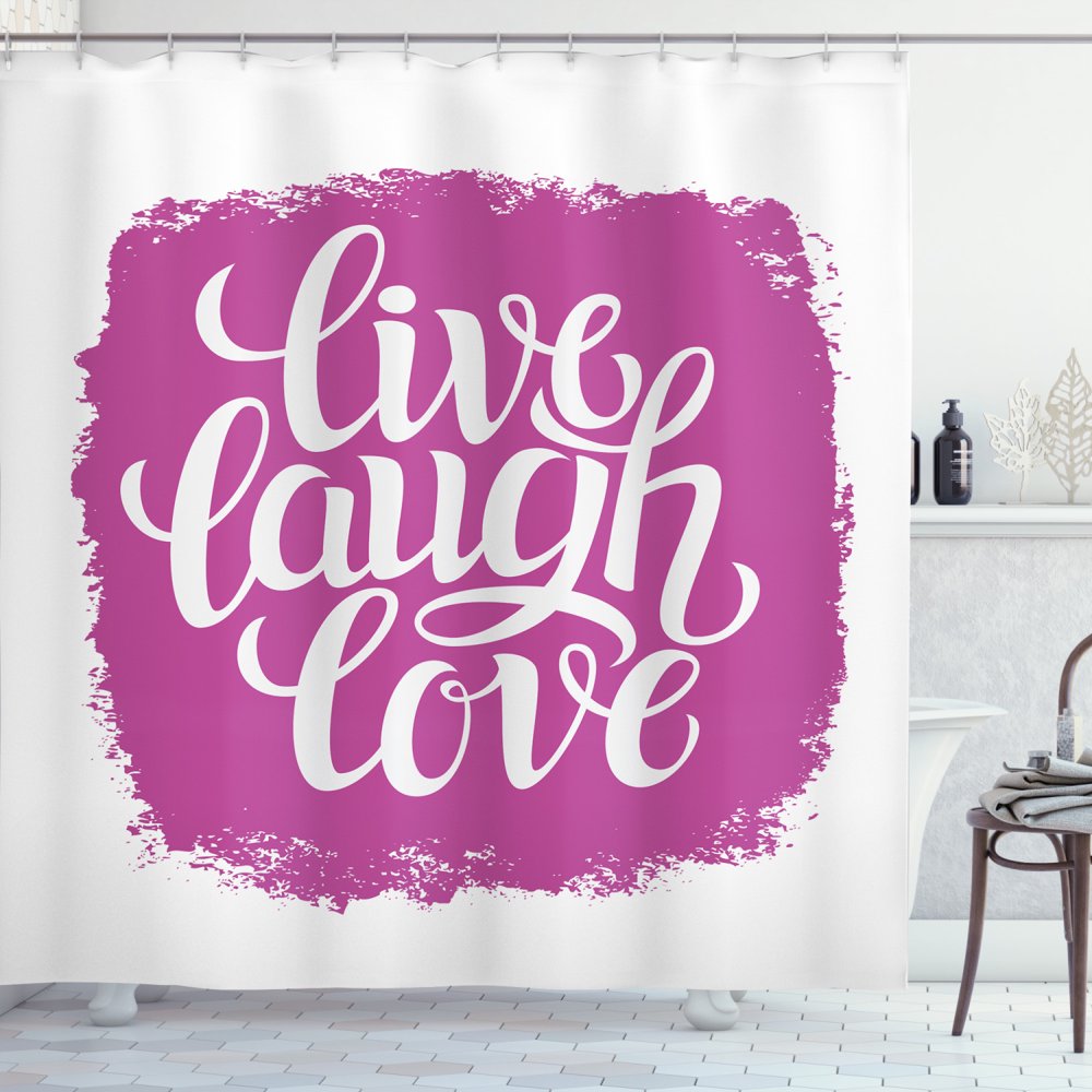 Live Laugh Love Decor Shower Curtain, Motivational Lifestyle Typography ...