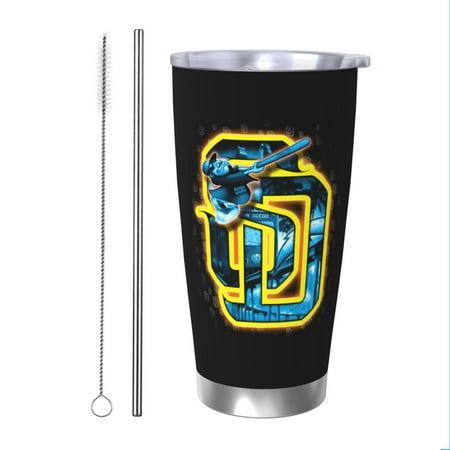 

San_Diego_padres 20OZ Stainless Steel Silver Rim Car Mug Insulated Travel Mug with Lid and Straw Unisex Baseball Gift Stainless Steel Water Cup
