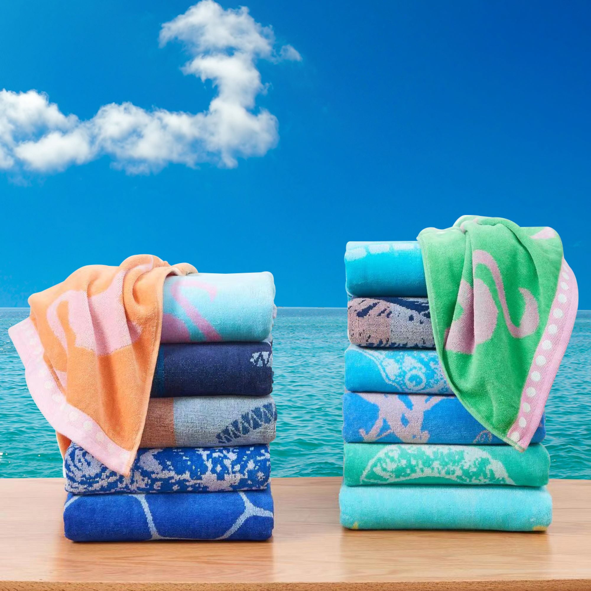 100% Cotton Jacquard 2 Pack 30" x 60" Printed Beach & Pool Towels